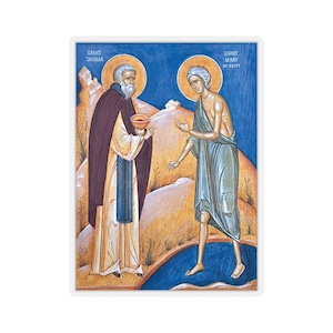 Communion of Saint Mary of Egypt Sticker Icon Greek Orthodox Byzantine Christian Icon Saint Mary of Egypt  and Saint Zosima Sticker #9