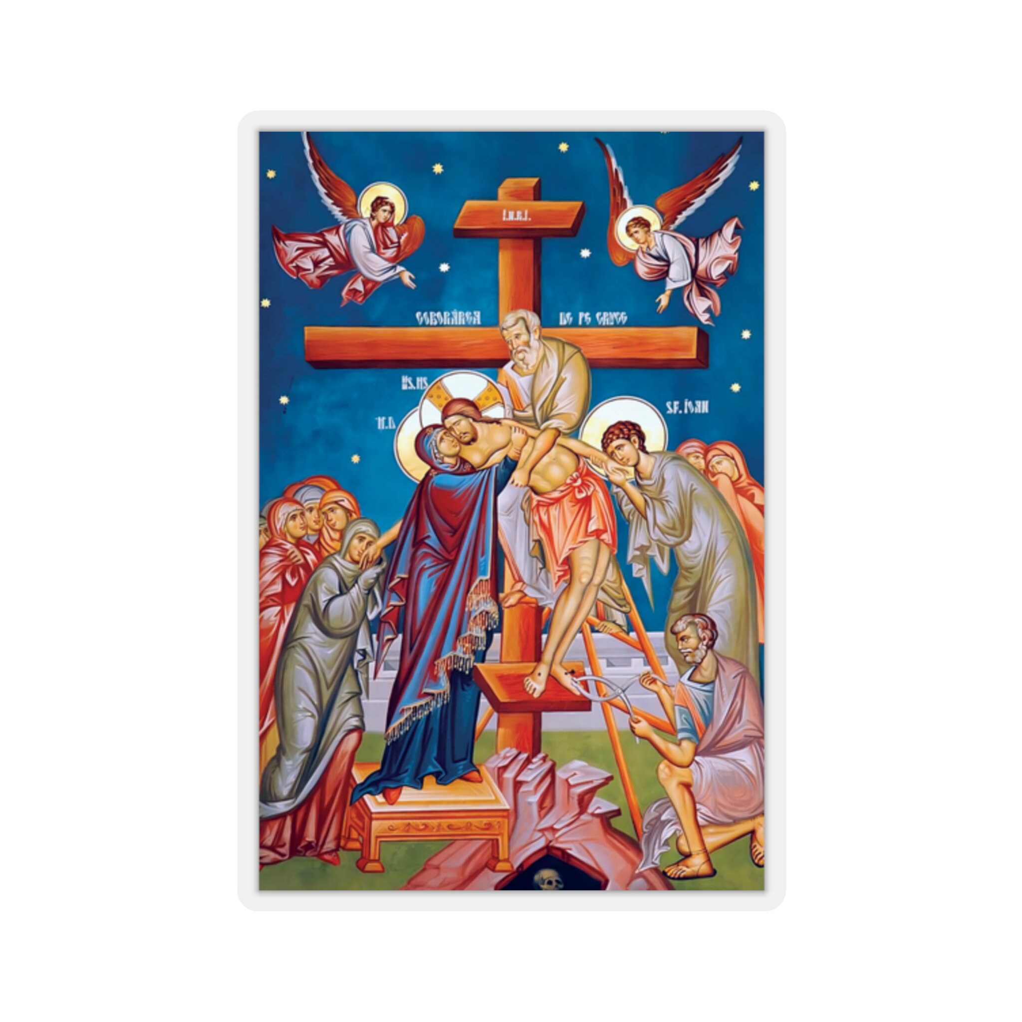 The Descent From The Cross Icon, Handmade Greek Orthodox Icon Of Jesus