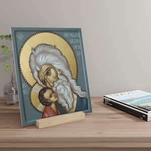 St Simeon the God Receiver Icon Greek Orthodox Byzantine Christian Catholic Icon Baptism gift Christian home decor Gallery Board with Stand