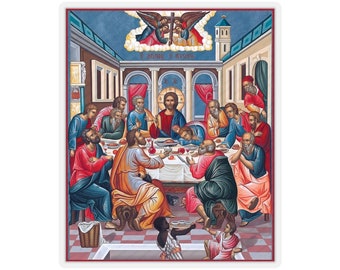 Icono de la etiqueta engomada de la Última Cena Icono cristiano bizantino ortodoxo griego Pegatinas del momento bíblico #1
