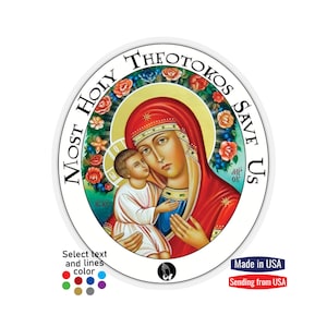 Most Holy Theotokos Save Us Round Sticker Icon of the Mother of God of Zhirovits Virgin Mary Zirovitskaya Orthodox icon