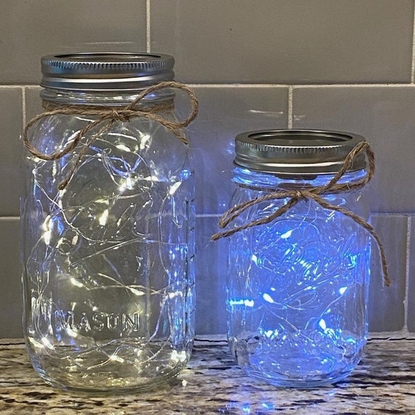Mason Jar with Fairy Lights, Rustic Home Decor, Farmhouse Decor, Wedding Decor, Lighted Mason Jar, Gift, Housewarming, Bday Decor, Garden