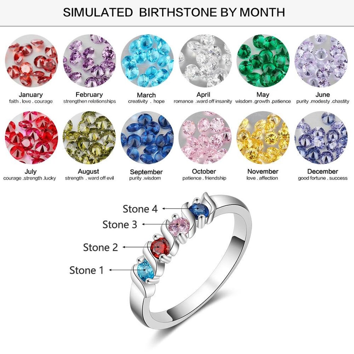 Customized 4 Birthstone Finger Ring Personalized DIY Zirconia Etsy