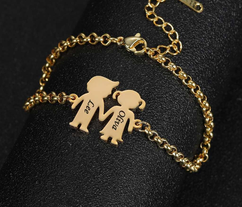 custom stainless steel bracelet personalised engraving with name family gift girl boy girlfriend partner handle bracelet jewellery custom