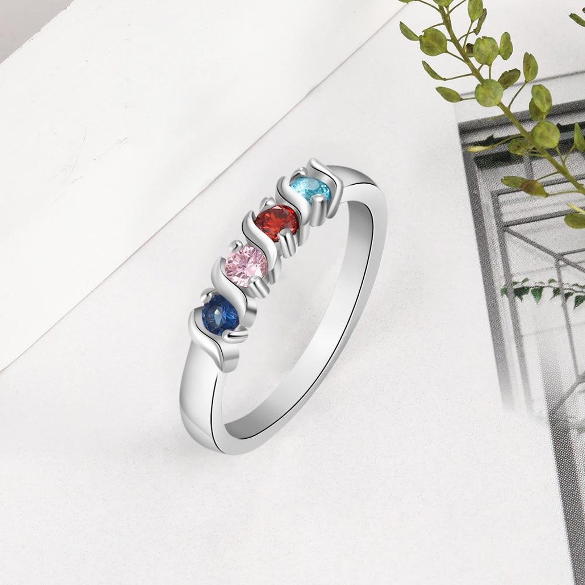 Customized 4 Birthstone Finger Ring Personalized DIY Zirconia Etsy