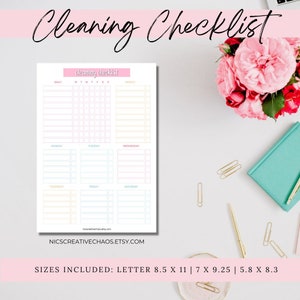 Printable Daily Cleaning Checklist Template, Blank Cleaning Checklist, Weekly Chores Chart, Printable Cleaning Planner, Weekly Cleaning PDF