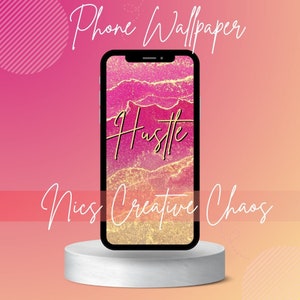 Hustle Pink Phone Wallpaper | Hott Pink and Gold Marbled Glitter Layers Phone Background, Pink Cellphone Wallpaper, Cute Phone Wallpaper