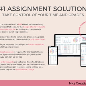 Google Sheets Assignment Tracker Spreadsheet Template, College ...