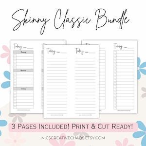 Skinny Classic Planner Printables, Half Sheet Planner Printables Bundle, 3.5 x 9 inches, To Do List Checklists, Daily Notes Template Pages