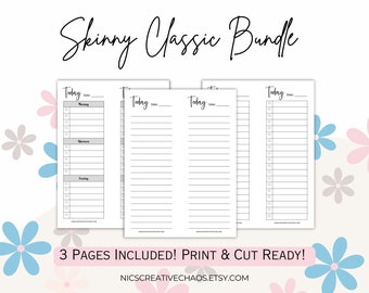 Skinny Classic Planner Printables, Half Sheet Planner Printables Bundle, 3.5 x 9 inches, To Do List Checklists, Daily Notes Template Pages