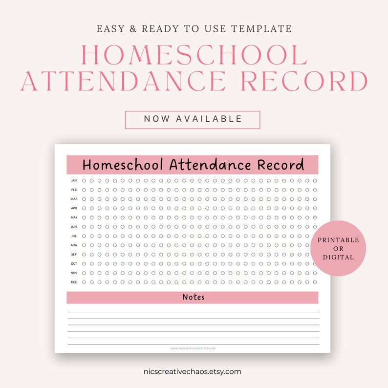 Printable Attendance Tracker Printable Homeschool Attendance Record Printable Attendance Tracker Printable Homeschool Attendance Record