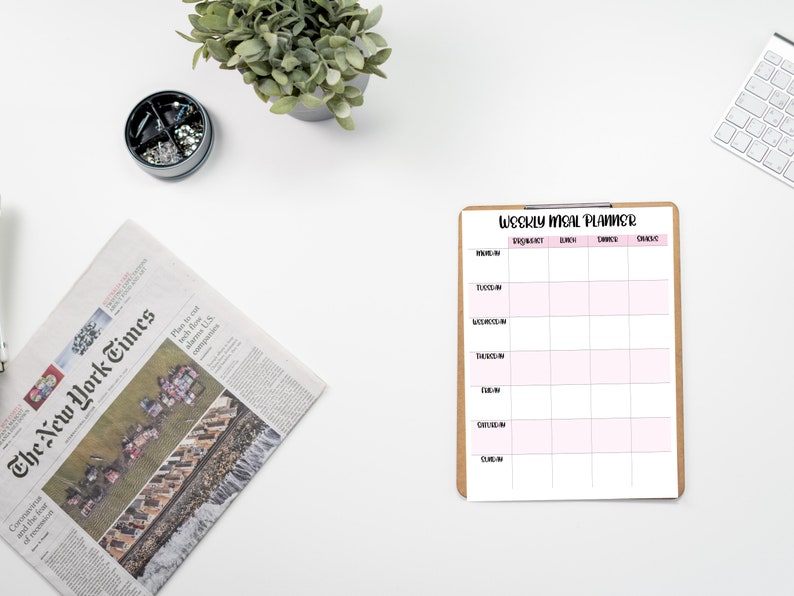 Weekly Meal Planner Printable Grocery List, Digital Meal Planner, Weekly Shopping List, Dinner Prep Template, Pink, Simple, Elegant Inserts