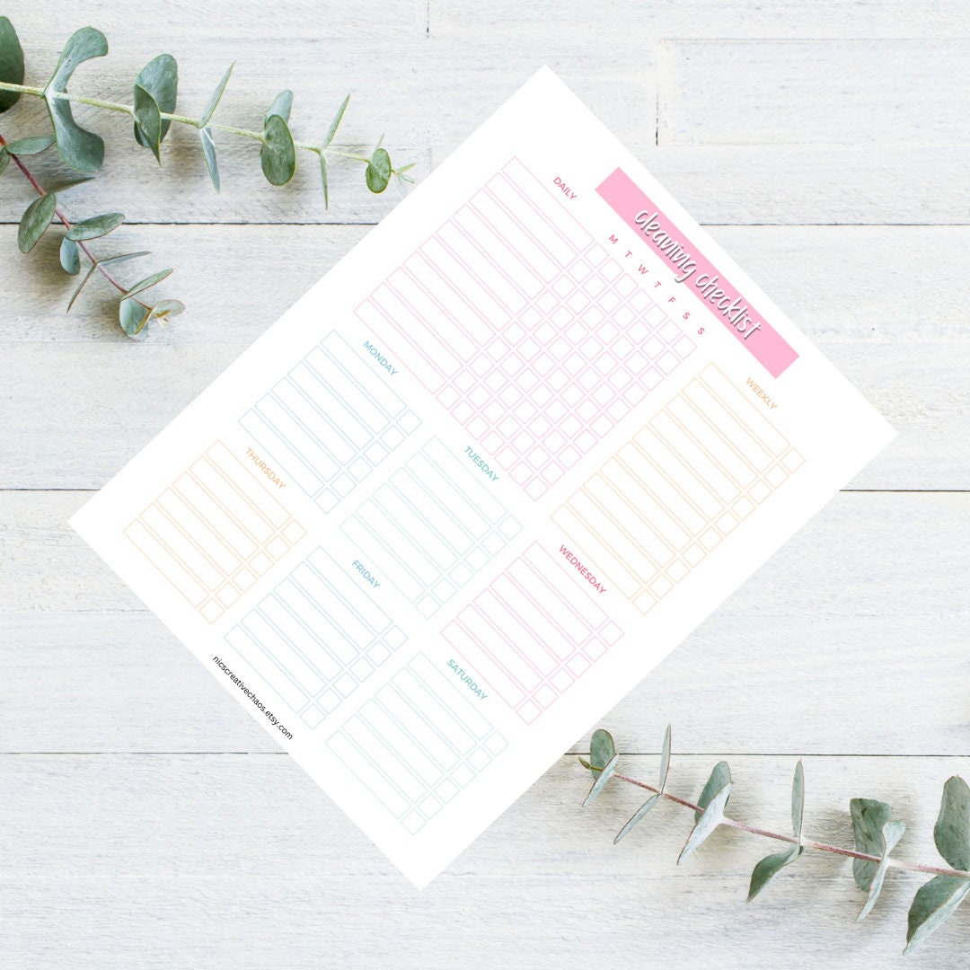 Printable Daily Cleaning Checklist Template, Blank Cleaning Checklist ...
