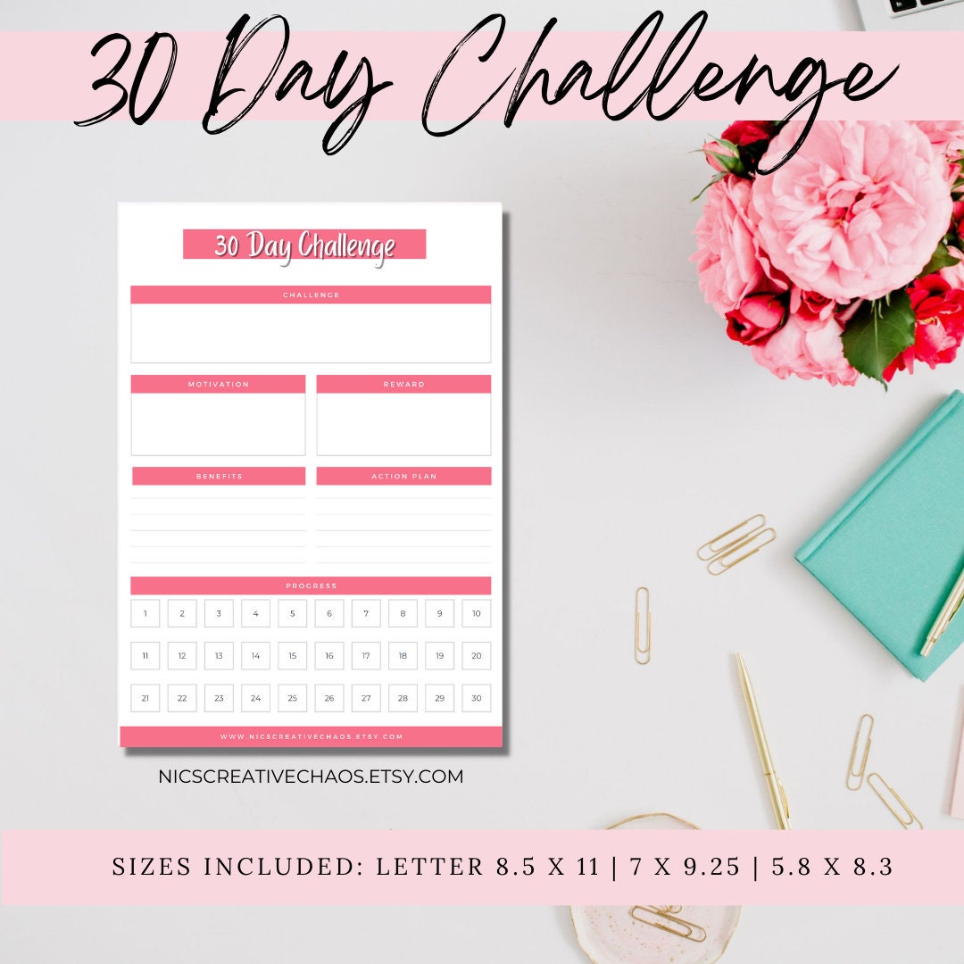 30 Day Challenge Printable Template | Goals, Self-care, Daily Focus ...