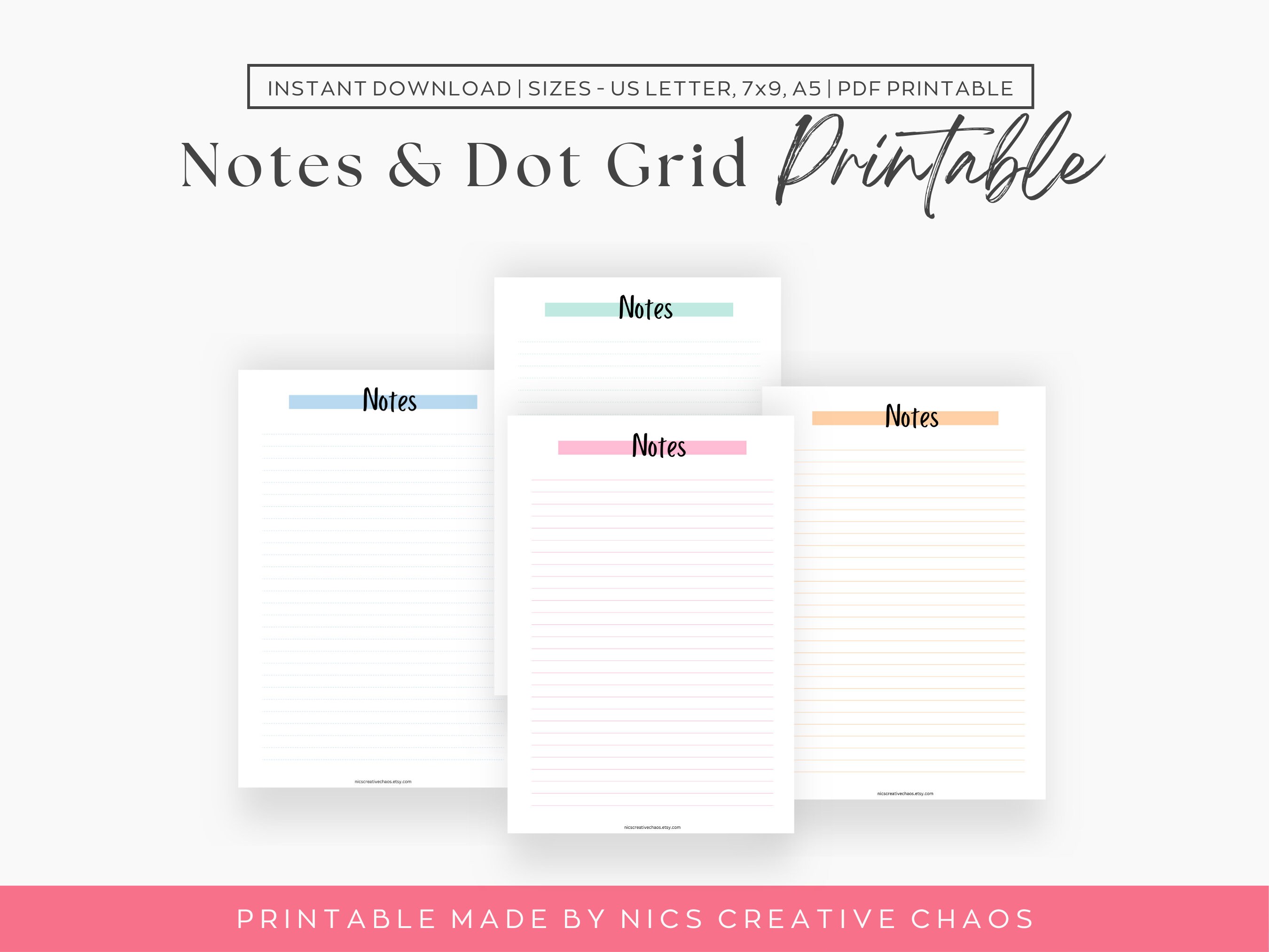 Notes & Dot Grid Printable BUNDLE, Planner Notes, DIY Notebook Pages ...