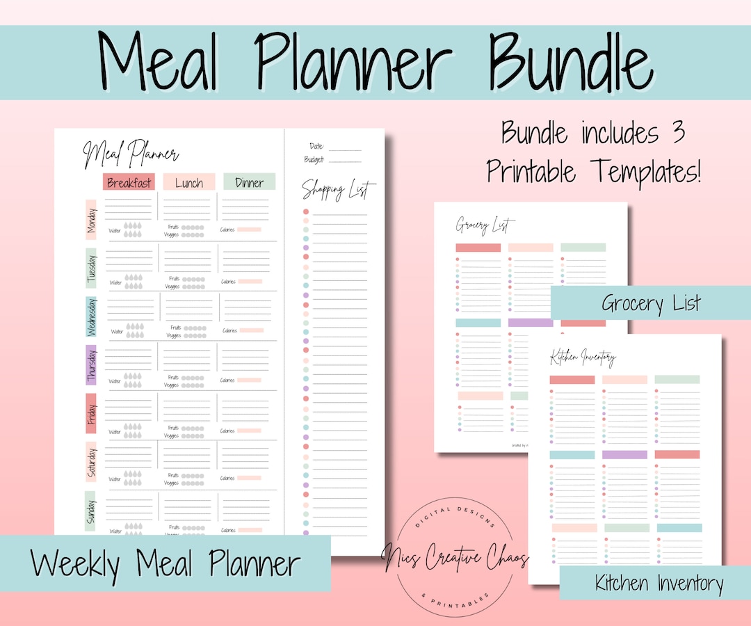 Weekly Meal Planner Printables With Shopping Lists, Meal Planning ...