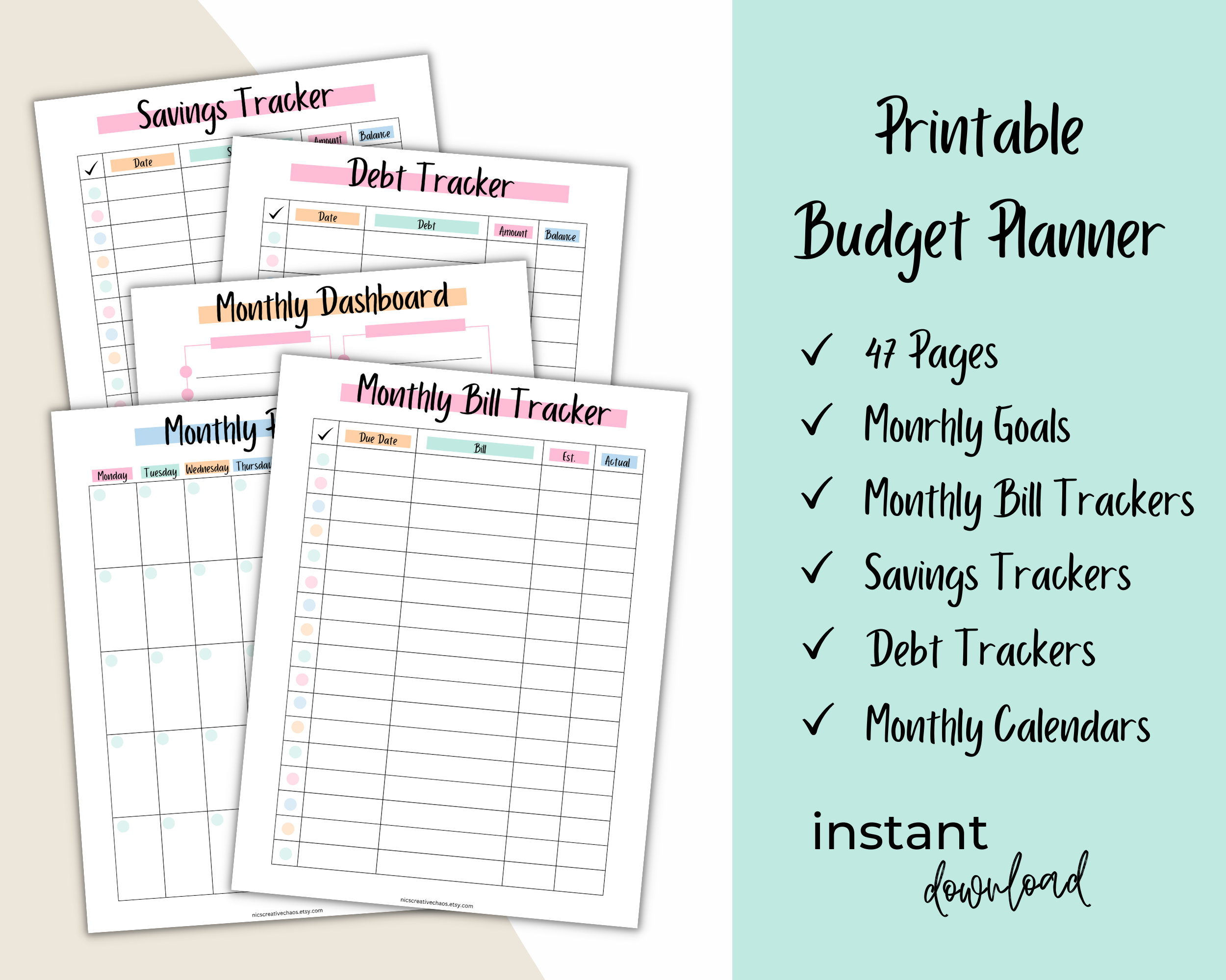 Printable Budget Planner BUNDLE | Bill Tracker Printable, Savings ...