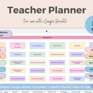 Docentplanner Google Spreadsheets, spreadsheet aanwezigheidschecklist, cijferlijst, lesplan, opdrachtentracker, maandelijkse wekelijkse en dagelijkse planning