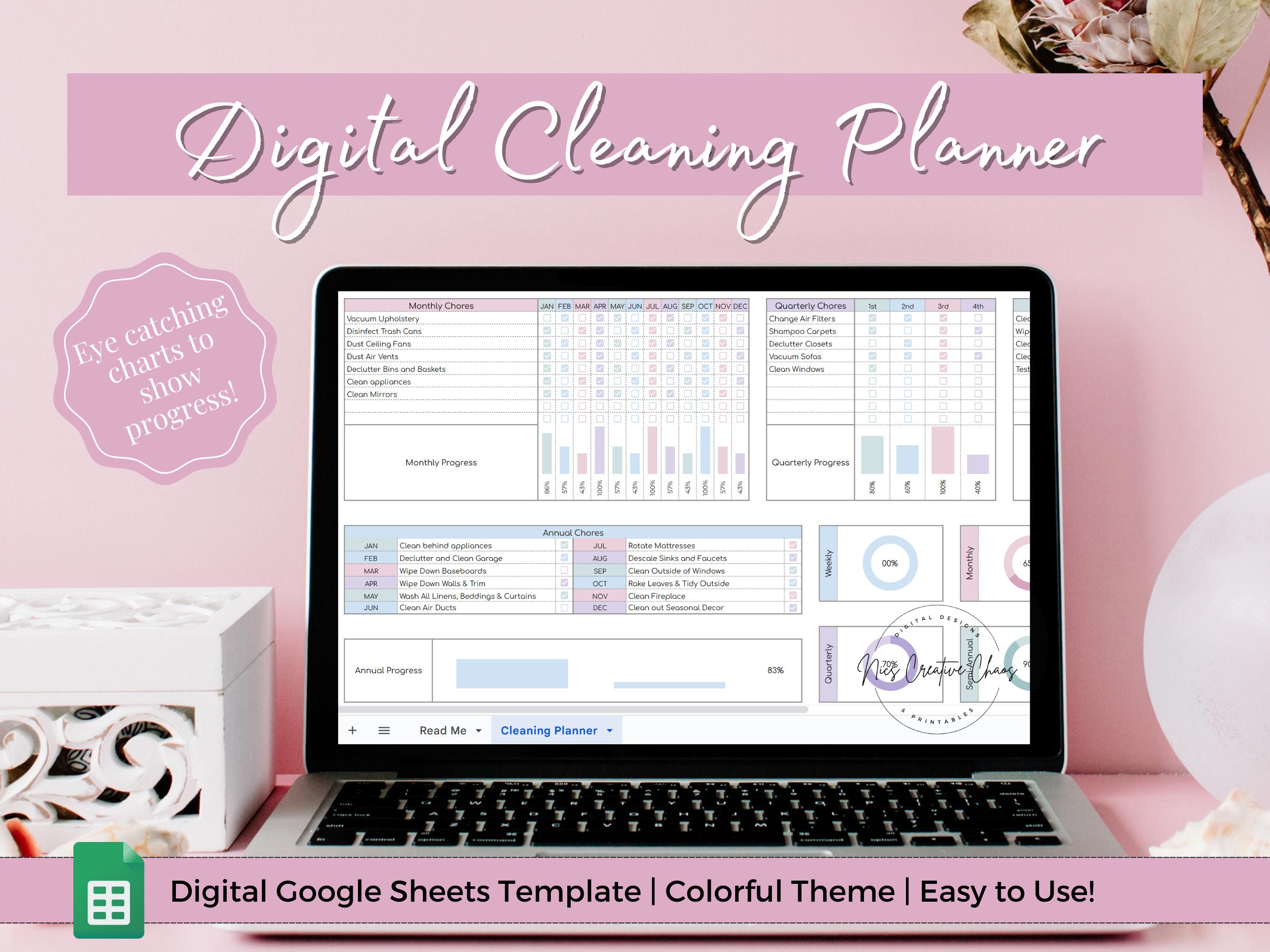 Digital Cleaning Planner Spreadsheet, Google Sheets Cleaning Checklist ...