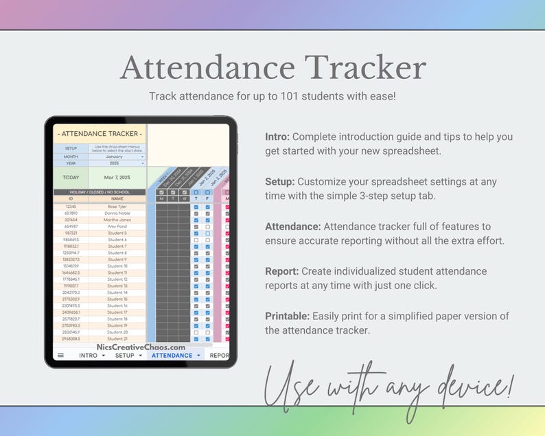 NEW Attendance Tracker Google Sheets Template, Digital Attendance Chart, Teacher Spreadsheet, Automated Class Attendance Reports & Tracking