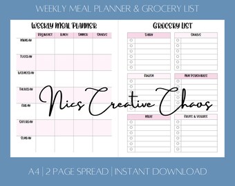 Printable Weekly Meal Planner Grocery List | Black, White & Pink ...