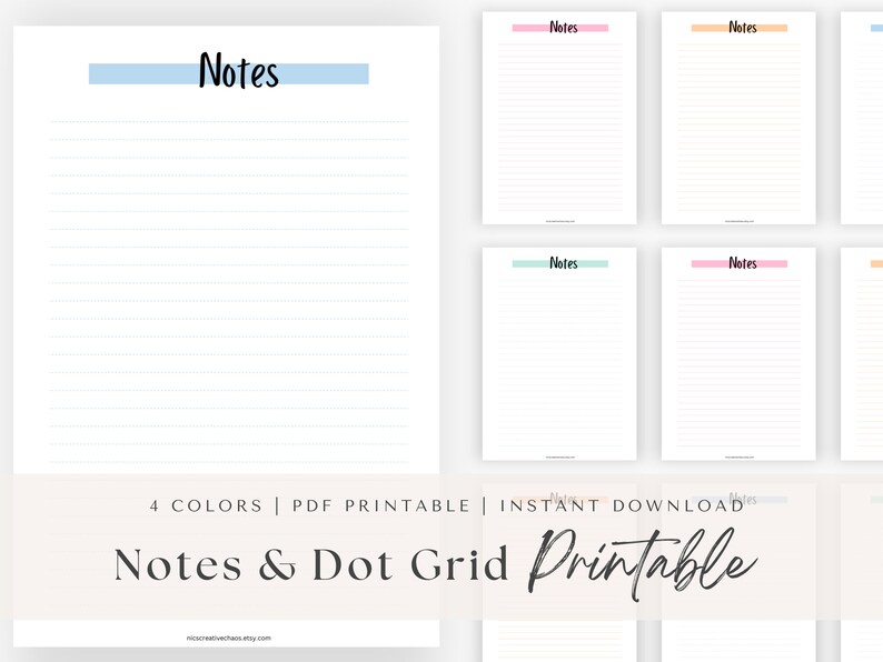 Printable Notes Pages, Dot Grid Printable, Planner Notes Templates ...