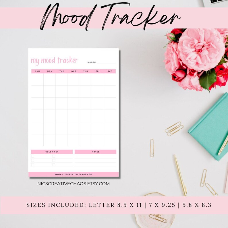 Monthly Mood Tracker Printable Template or Digital Mood Planner, Mood Calendar, Health ...