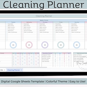 Digital Cleaning Planner Spreadsheet, Google Sheets Cleaning Checklist, Daily, Weekly, Monthly, Quarterly, Annual Chores, Prefilled or Blank