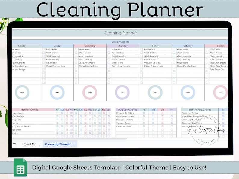 Digital Cleaning Planner Spreadsheet, Google Sheets Cleaning Checklist ...