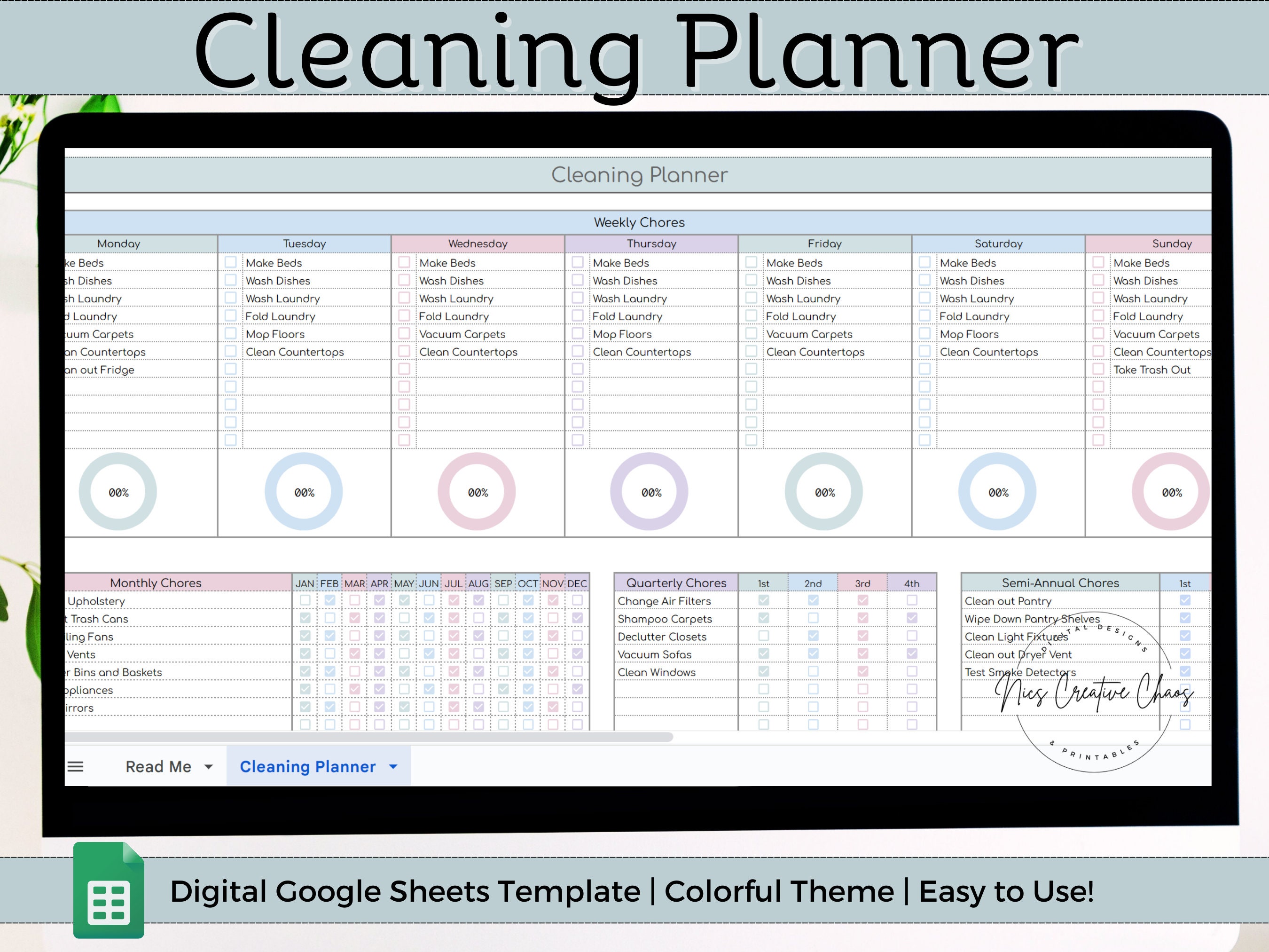 Digital Cleaning Planner Spreadsheet, Google Sheets Cleaning Checklist ...