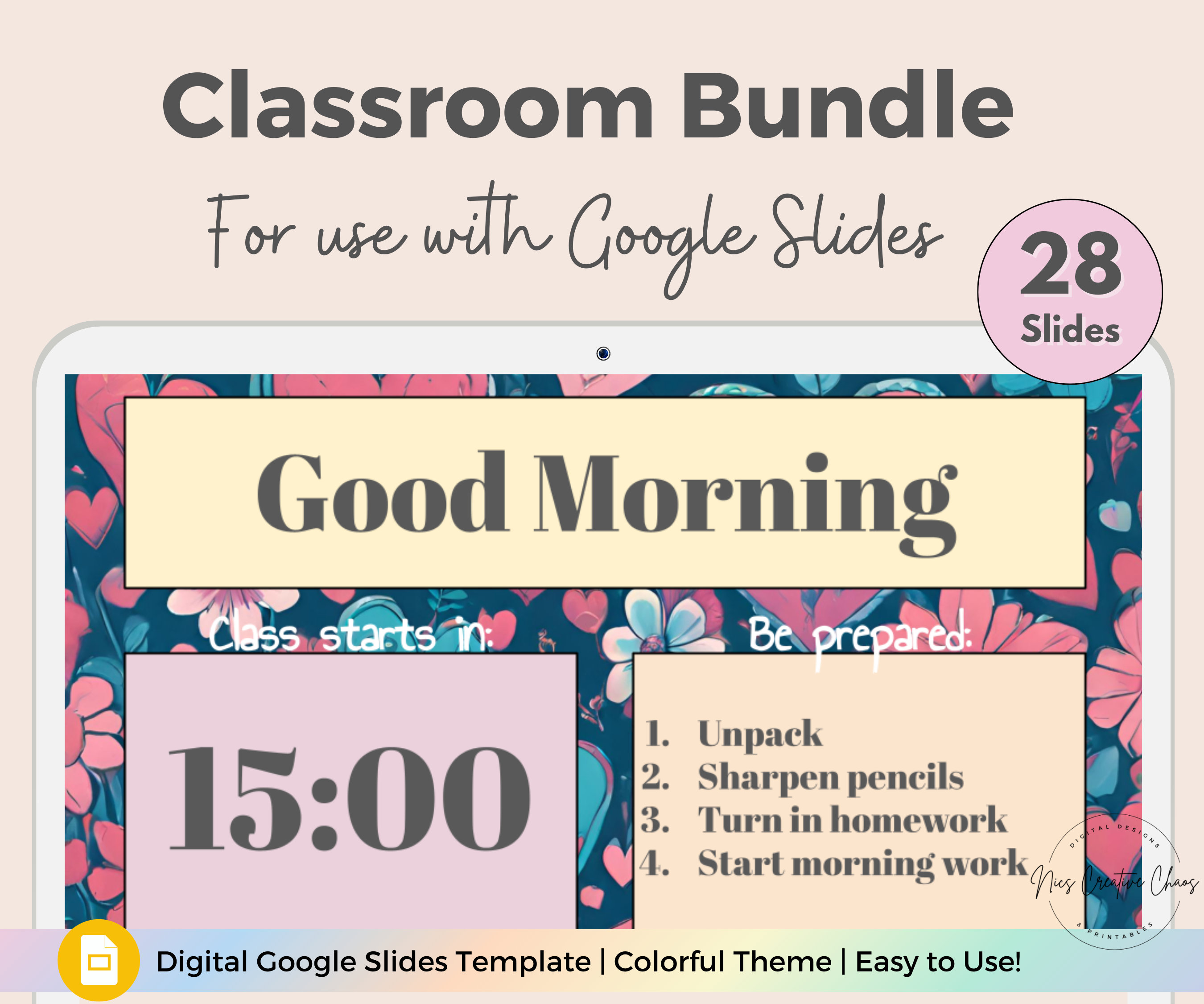 Google Slides Teacher Slideshow Templates, 28 Slide Classroom Bundle, Fun Morning Slides, Microsoft PowerPoint Class Templates for Teachers