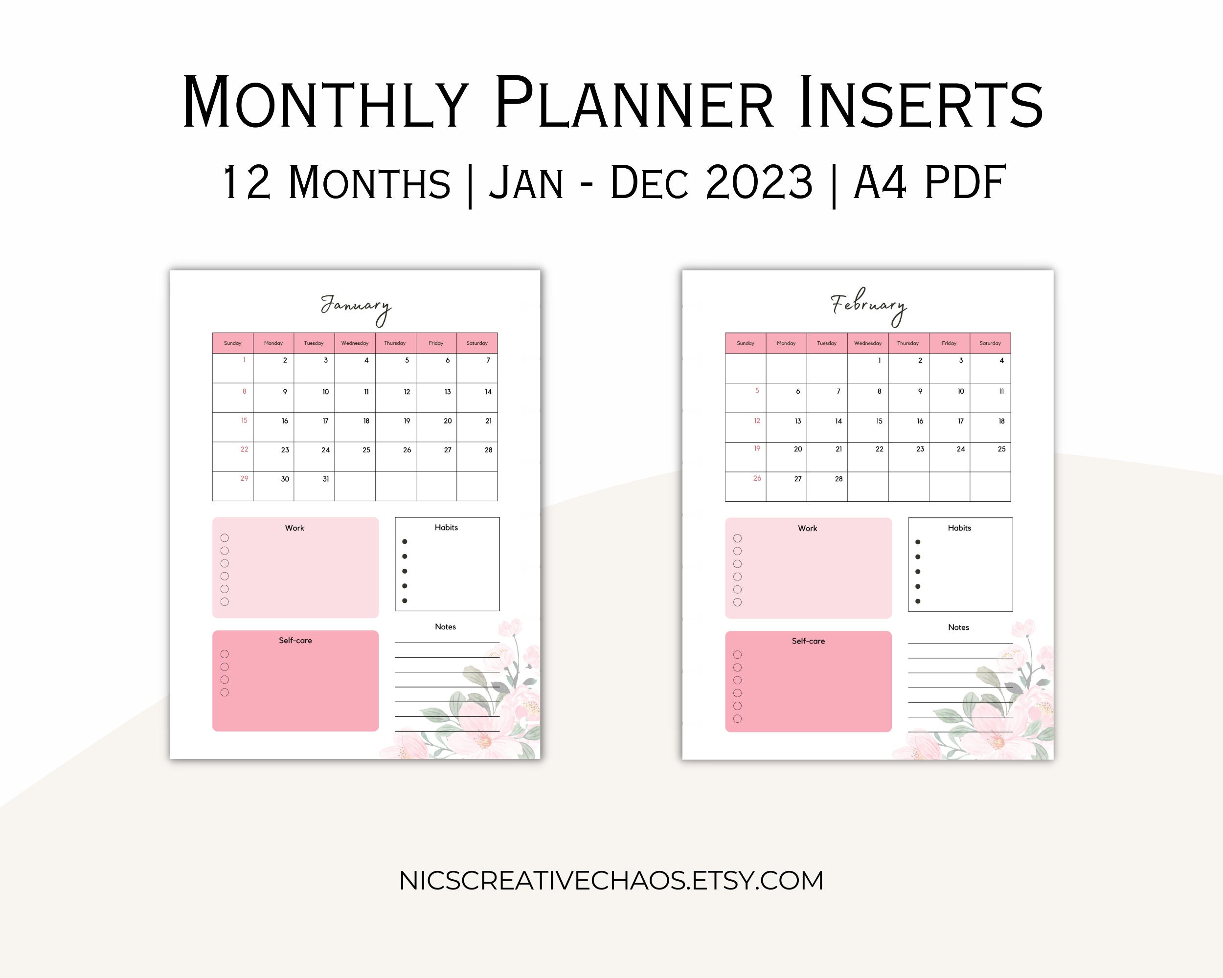 12 Month Planner Printable Monthly Planner Digital Planner - Etsy