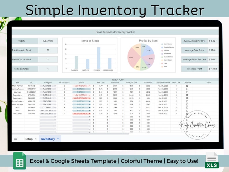 Simple Inventory & Sales Trackers Spreadsheets, Google Sheets, Excel