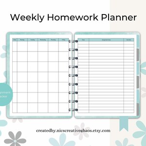 Afdrukbare huiswerkopdrachttracker, wekelijkse collegeplanner, sjabloon huiswerkplanner, planner middelbare school, leraar, huiswerktracker