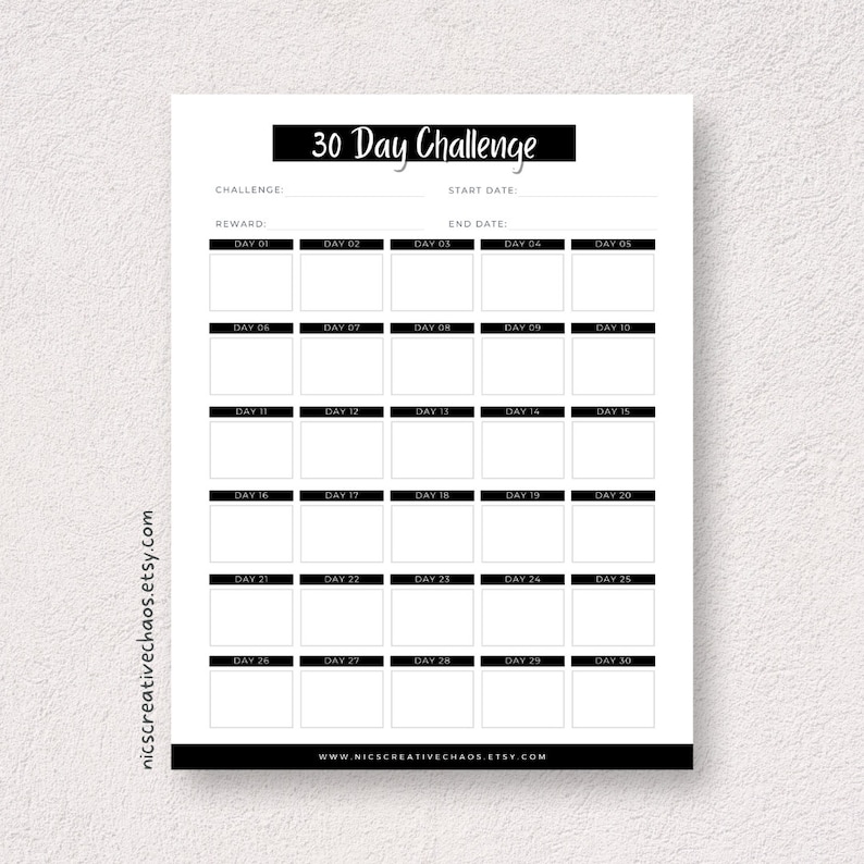 Blank 30 Day Challenge Printable Template Goals Selfcare Etsy