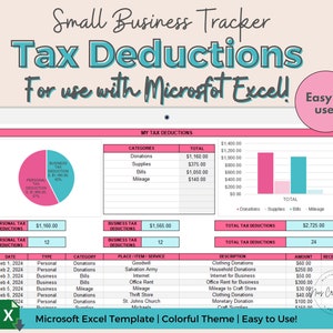 Tax Deduction Tracker Excel Spreadsheet, Small Business Tax Deductions, Tax Prep, Small Business Management, Business Expense Tracking Sheet