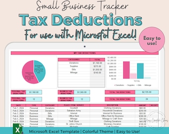 Tax Deduction Tracker Excel Spreadsheet, Small Business Tax Deductions, Tax Prep, Small Business Management, Business Expense Tracking Sheet