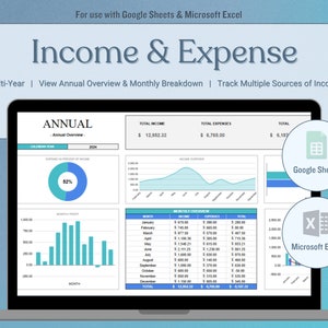 Income and Expense Tracker Excel Spreadsheet, Google Sheets Income Tracker, Small Business Management, Small Business Bookkeeping Template