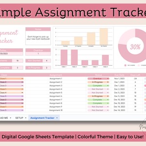 Google Sheets Assignment Tracker Spreadsheet Template, College ...