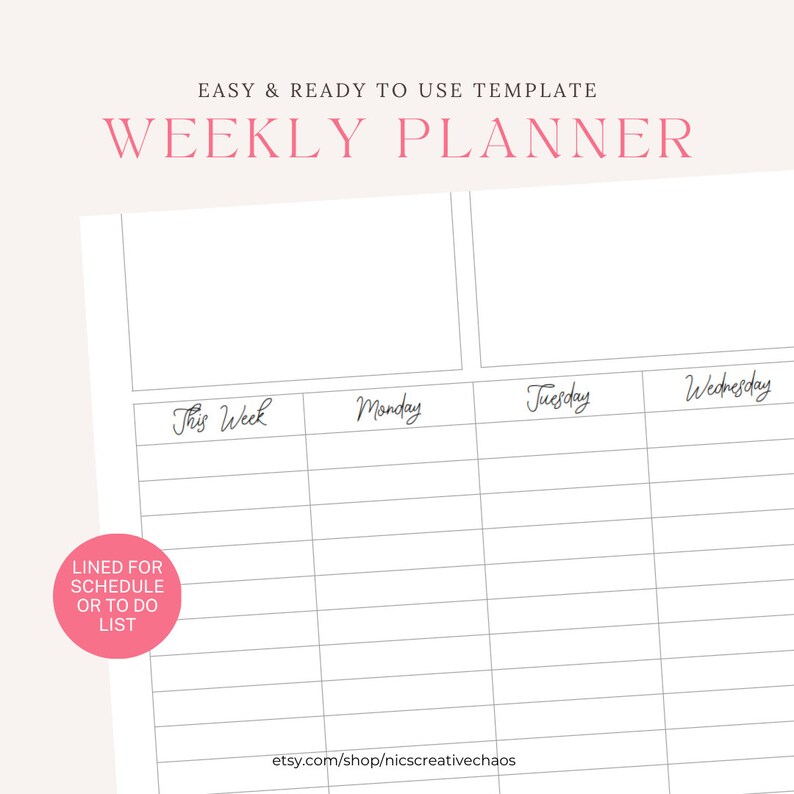 Weekly Vertical Planner Printable Week on 2 Pages Simple Black White Weekly Vertical Planner Printable Week on 2 Pages Simple Black White