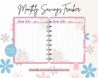 Printable Savings Tracker, Monthly Budget Planner, Boho Floral Savings Deposit Sheet, Saving Log, Budget Tracker, Printable Finance Template