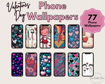 Ultimate Phone Wallpaper Bundle, Valentines Cell Phone Wallpaper, Cute Phone Wallpapers, Pink Teal Hearts, Iphone Wallpaper Digital Download