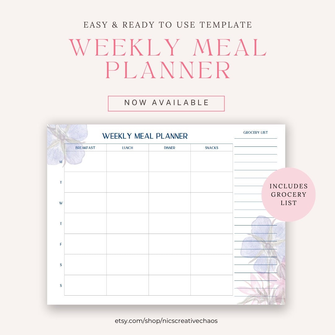 Weekly Meal Planner Printable Grocery List Printable Template Meal Prep ...