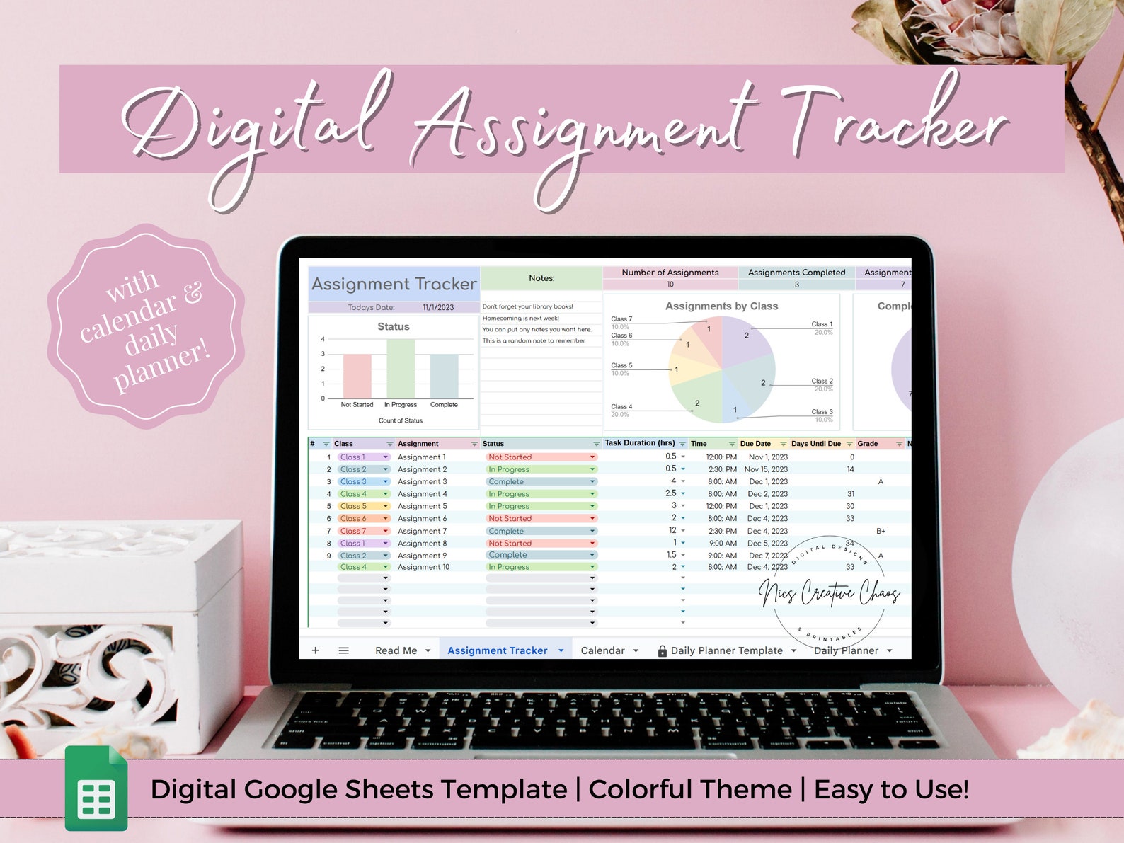 Google Sheets Assignment Tracker Spreadsheet Template, College ...