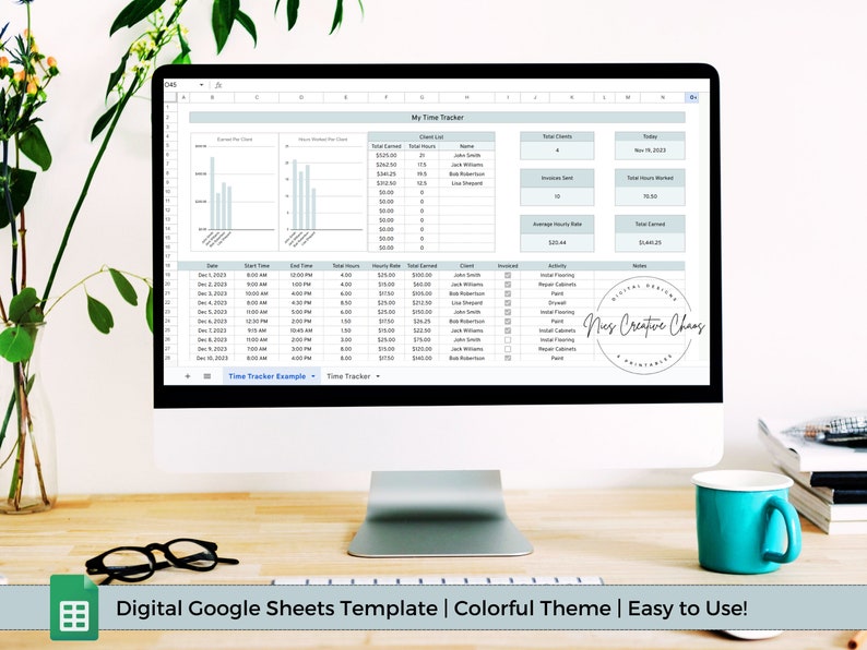 Time Tracker Spreadsheet Google Sheets, Self Employment Tracker, Contractor Pay Tracker, Bookkeeping Spreadsheet, Business Tracker Template