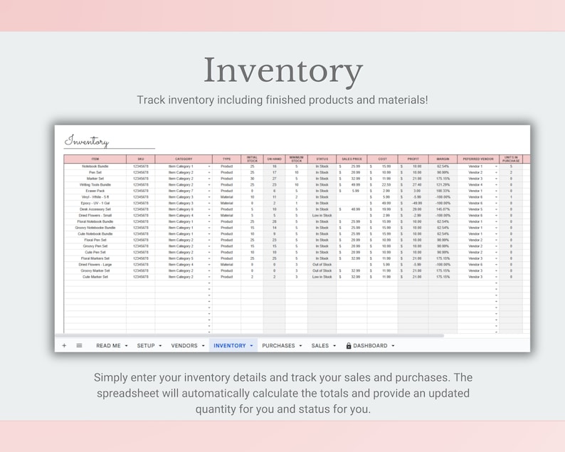 Inventory Management & Sales Tracker Spreadsheet, Google Sheets ...