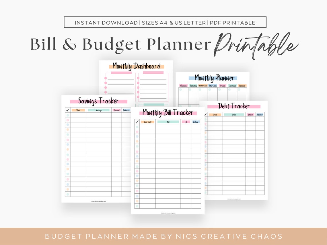 BUNDLE Printable Budget Planner Bills &amp; Savings Trackers - Etsy
