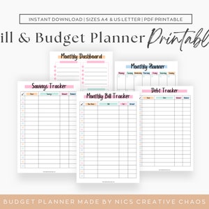 BUNDLE Printable Budget Planner | Bills & Savings Trackers | Monthly ...