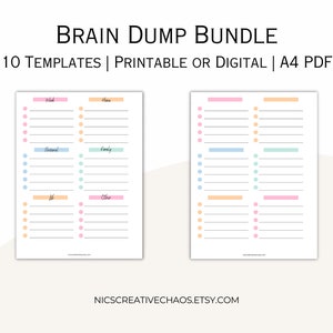 Printable To Do Lists, Brain Dump Printables, Checklists Priority Matrix Printables, Colorful List Templates 10 Pages Total, Planner Bundle