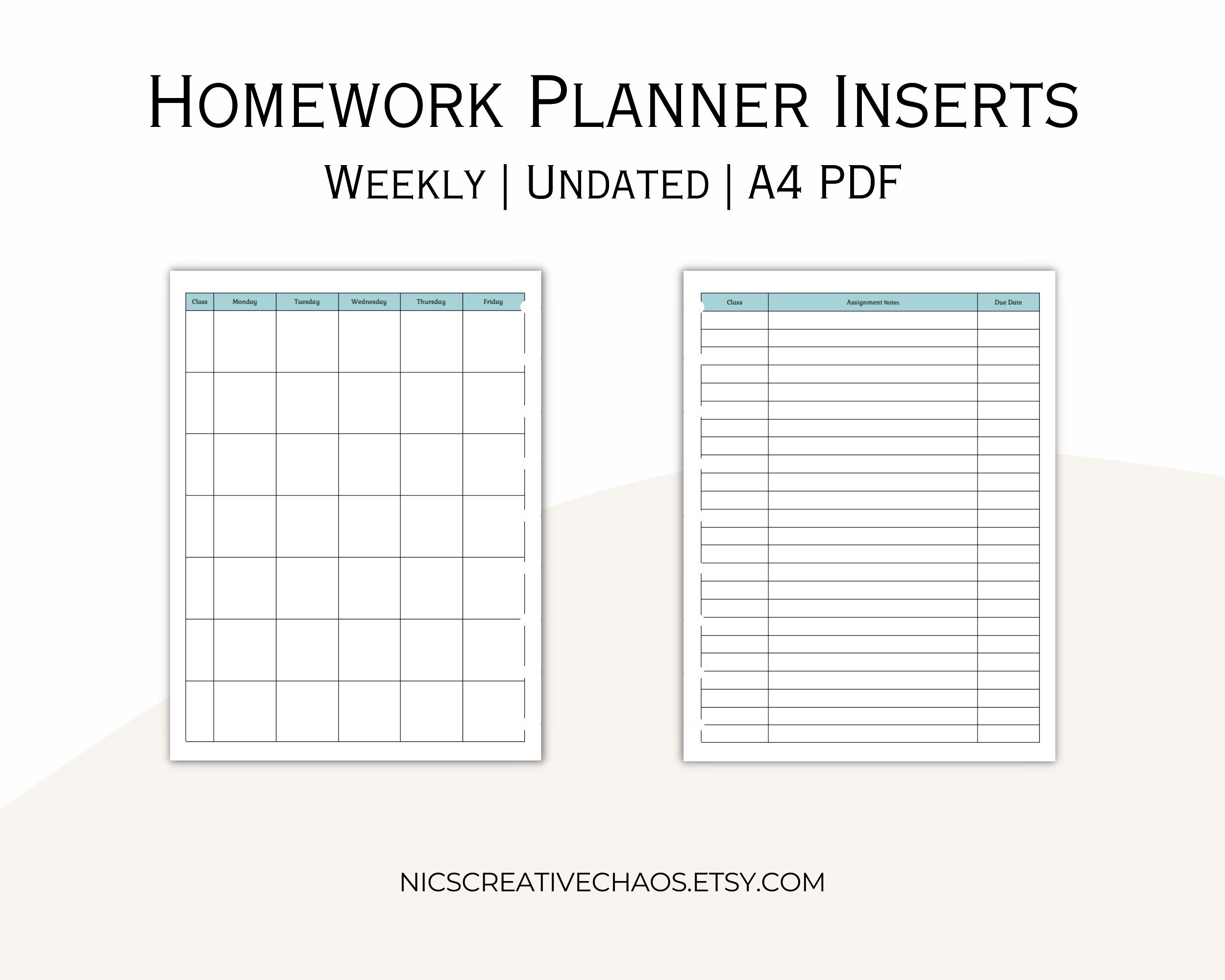 Printable Homework Planner, Assignment Tracker Printable, Weekly ...
